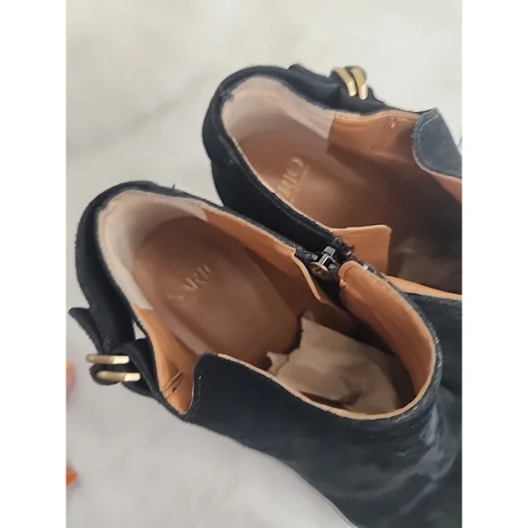 Franco Sarto Black Suede Bootie Size 10M Stacked Chunky 3" Heel Zipper EUC - Picture 9 of 10